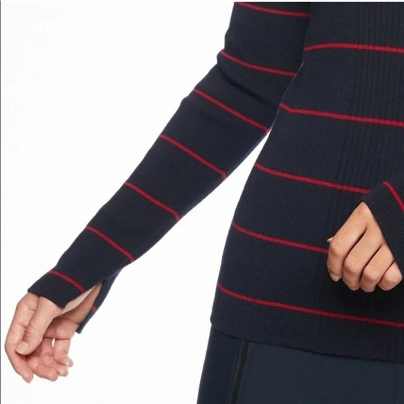 Athleta Bayside Sweater in Navy and Red Stripe XXS Wool Blend - Picture 3 of 9
